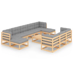 vidaXL Juego de muebles de jardín 11 pzas y cojines madera maciza pino