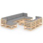 vidaXL Juego de muebles de jardín 11 pzas y cojines madera maciza pino