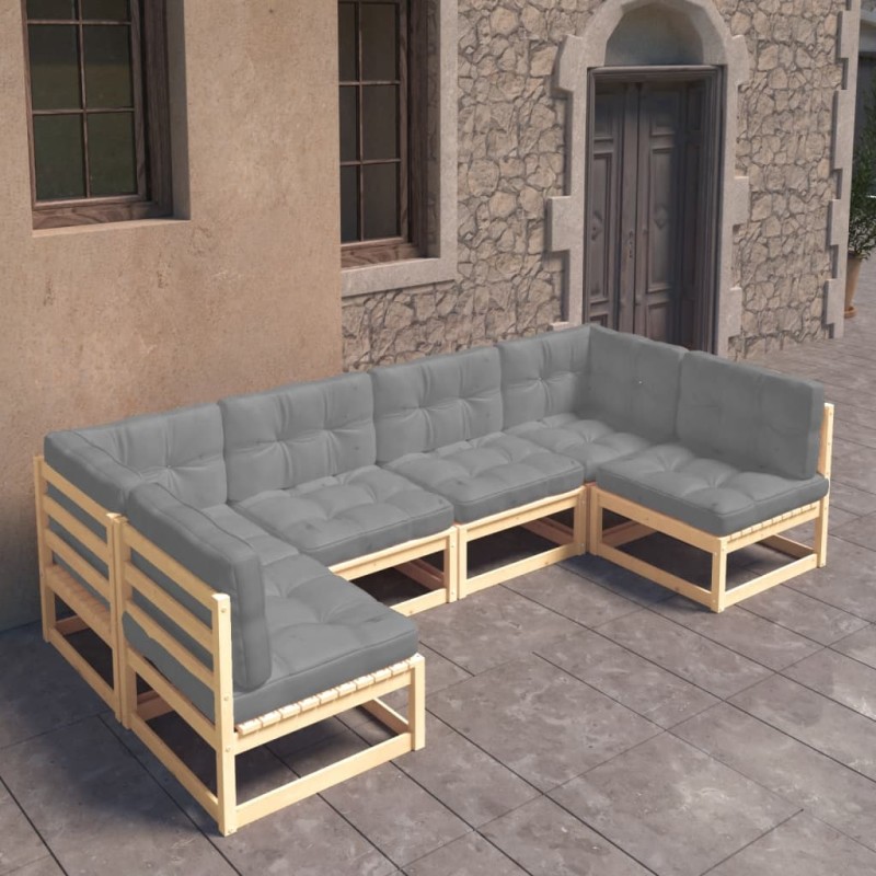 vidaXL Juego de muebles de jardín 6 pzas y cojines madera maciza pino