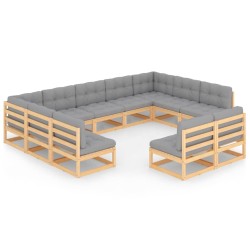 vidaXL Juego de muebles de jardín 11 pzas y cojines madera maciza pino