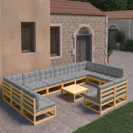 vidaXL Juego de muebles de jardín 13 pzas y cojines madera maciza pino