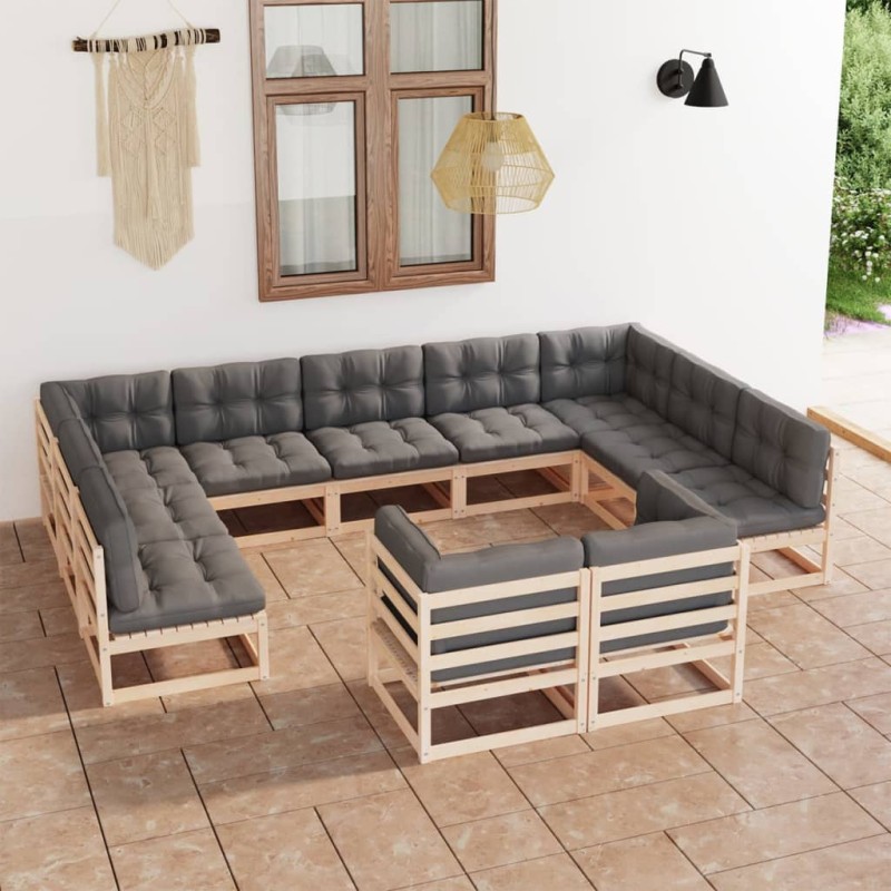vidaXL Juego de muebles de jardín 11 pzas y cojines madera maciza pino vidaXL Juego de muebles de jardín 11 pzas y cojines madera maciza pino