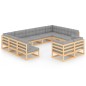 vidaXL Juego de muebles de jardín 11 pzas y cojines madera maciza pino vidaXL Juego de muebles de jardín 11 pzas y cojines madera maciza pino