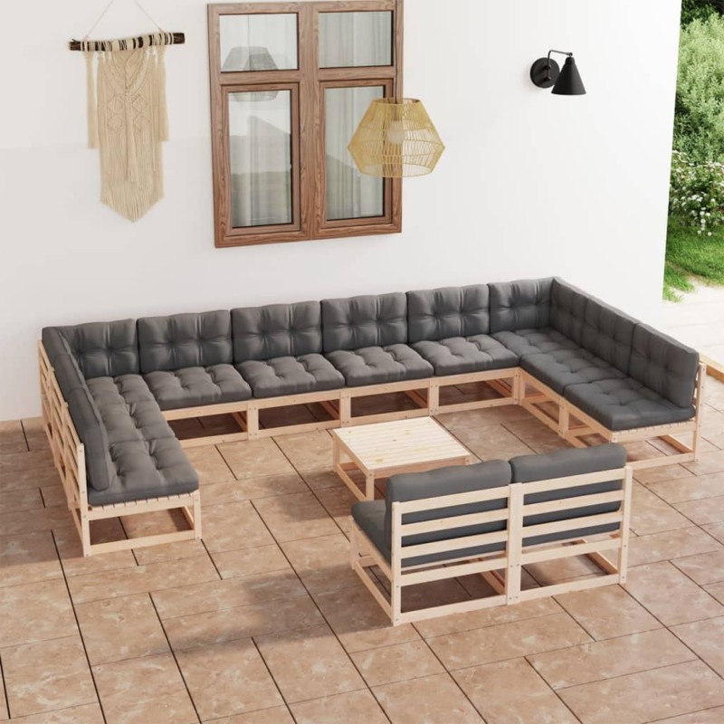 vidaXL Juego de muebles de jardín 13 pzas y cojines madera maciza pino vidaXL Juego de muebles de jardín 13 pzas y cojines madera maciza pino