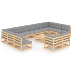 vidaXL Juego de muebles de jardín 13 pzas y cojines madera maciza pino
