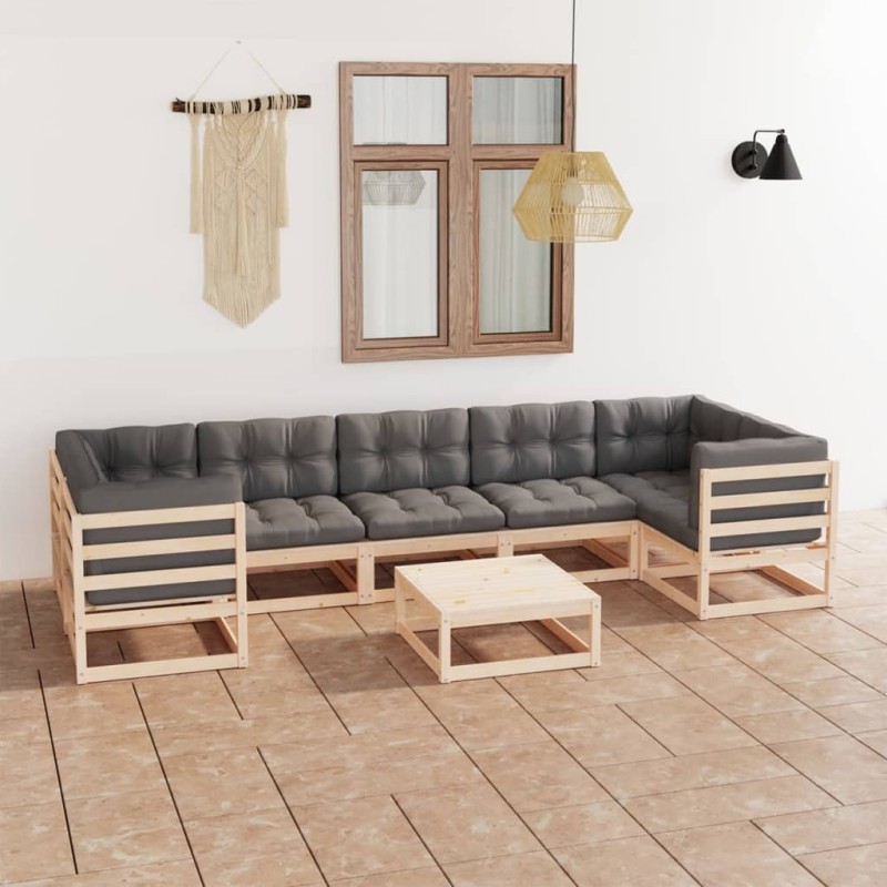 vidaXL Muebles de jardín 8 pzas y cojines madera maciza pino vidaXL Muebles de jardín 8 pzas y cojines madera maciza pino
