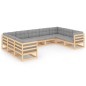 vidaXL Juego de muebles de jardín 9 pzas y cojines madera maciza pino vidaXL Juego de muebles de jardín 9 pzas y cojines madera maciza pino