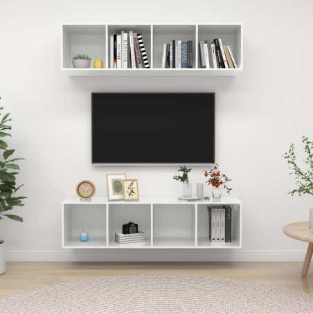 vidaXL Muebles de salón de pared 2 uds madera ingeniería blanco brillo