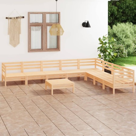 vidaXL Juego de muebles de jardín 9 piezas madera maciza de pino