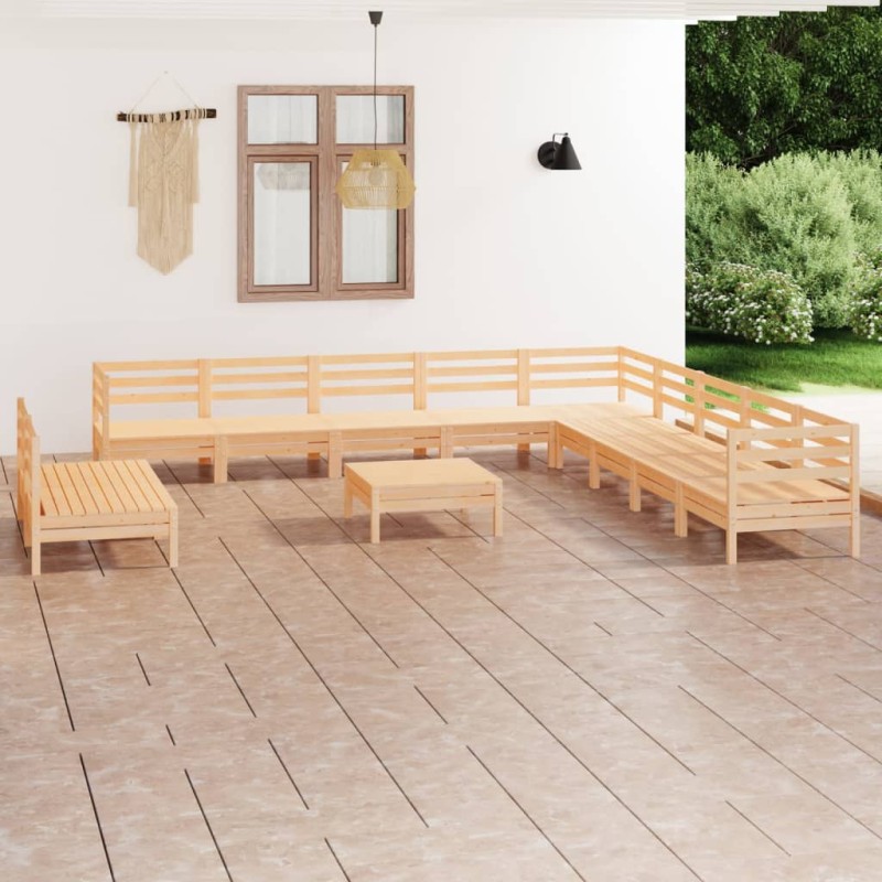 vidaXL Juego de muebles de jardín 12 piezas madera maciza de pino vidaXL Juego de muebles de jardín 12 piezas madera maciza de pino