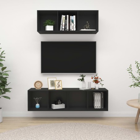 vidaXL Juego de muebles de salón 2 piezas madera de ingeniería negro