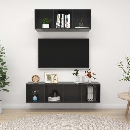 vidaXL Muebles de salón 2 piezas madera de ingeniería gris brillo