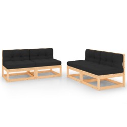 vidaXL Juego de muebles de jardín 4 pzas y cojines madera maciza pino