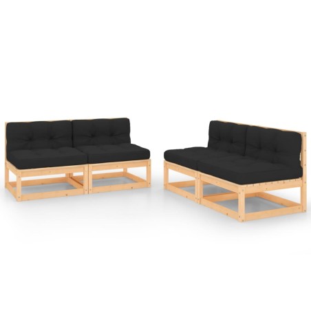vidaXL Juego de muebles de jardín 4 pzas y cojines madera maciza pino