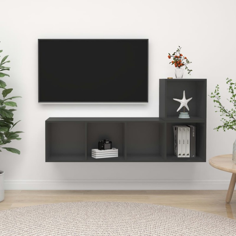 vidaXL Juego de muebles de salón 2 piezas madera de ingeniería gris vidaXL Juego de muebles de salón 2 piezas madera de ingeniería gris