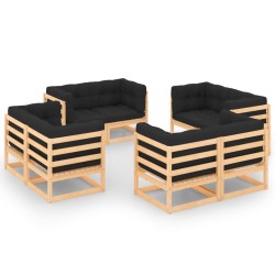 vidaXL Muebles de jardín 8 pzas y cojines madera maciza pino