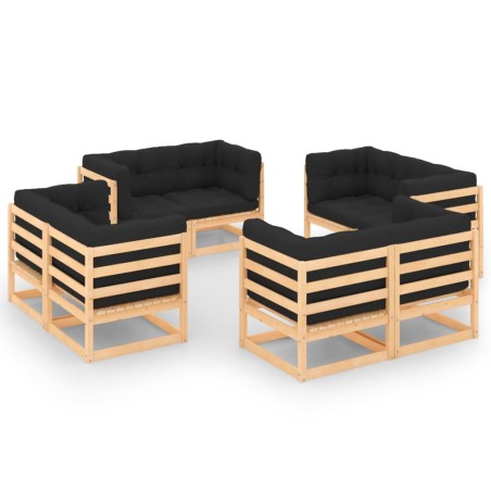 vidaXL Muebles de jardín 8 pzas y cojines madera maciza pino