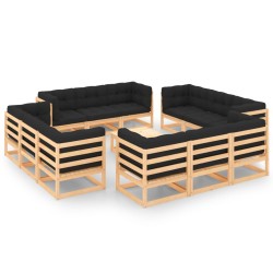 vidaXL Juego de muebles de jardín 13 pzas y cojines madera maciza pino