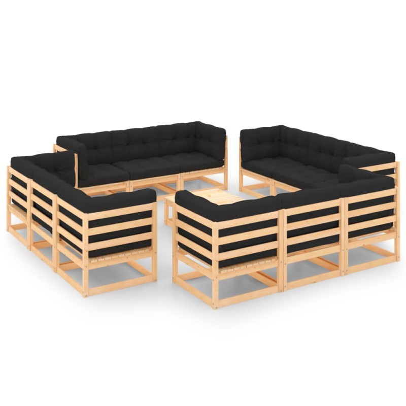 vidaXL Juego de muebles de jardín 13 pzas y cojines madera maciza pino vidaXL Juego de muebles de jardín 13 pzas y cojines madera maciza pino