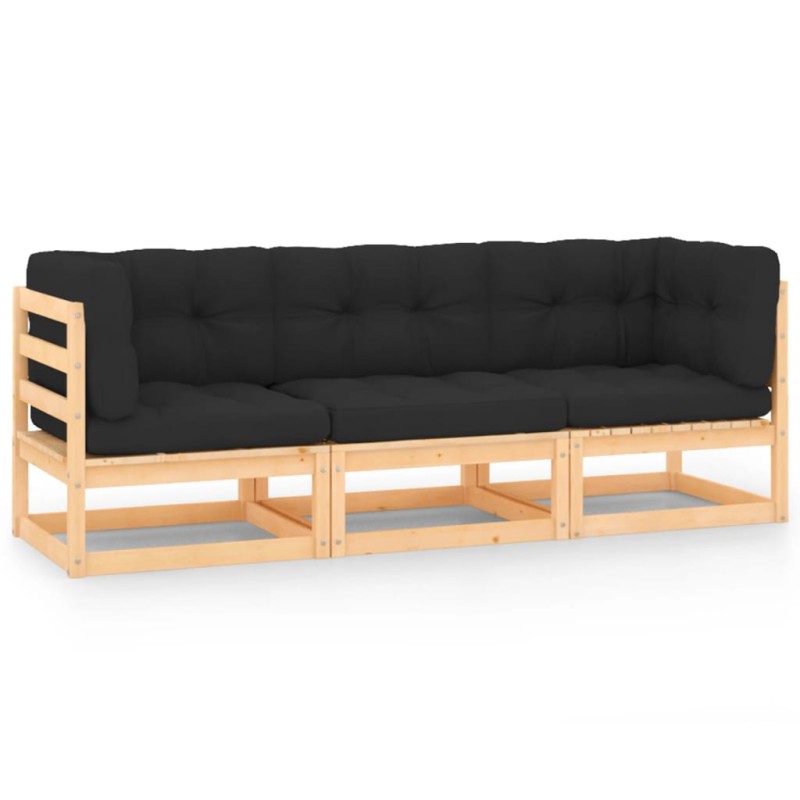 vidaXL Juego de muebles de jardín 3 pzas y cojines madera pino maciza vidaXL Juego de muebles de jardín 3 pzas y cojines madera pino maciza