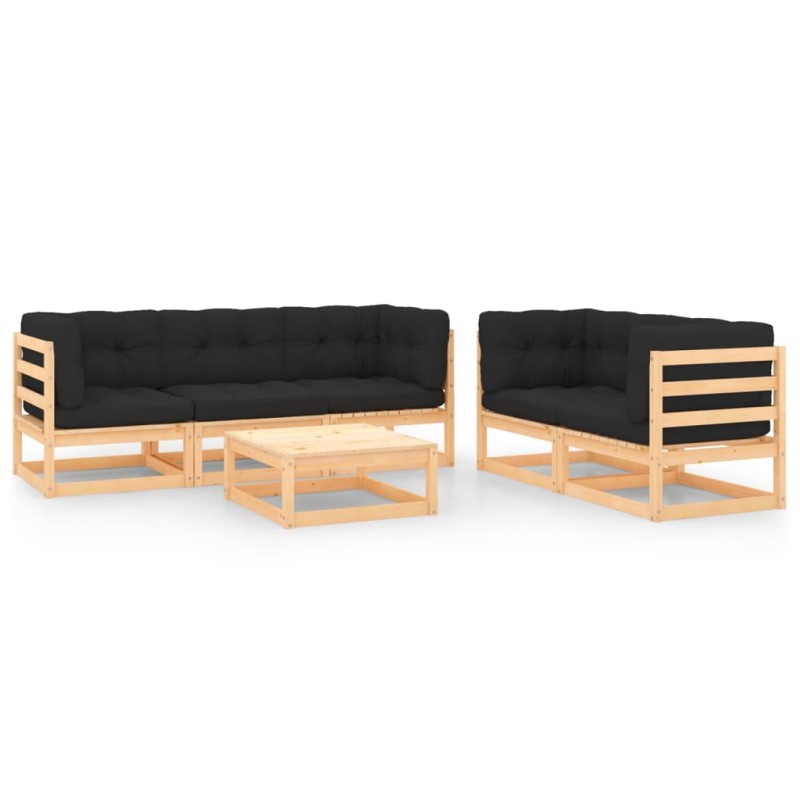 vidaXL Juego de muebles de jardín 6 pzas y cojines madera maciza pino vidaXL Juego de muebles de jardín 6 pzas y cojines madera maciza pino