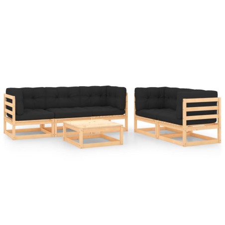 vidaXL Juego de muebles de jardín 6 pzas y cojines madera maciza pino