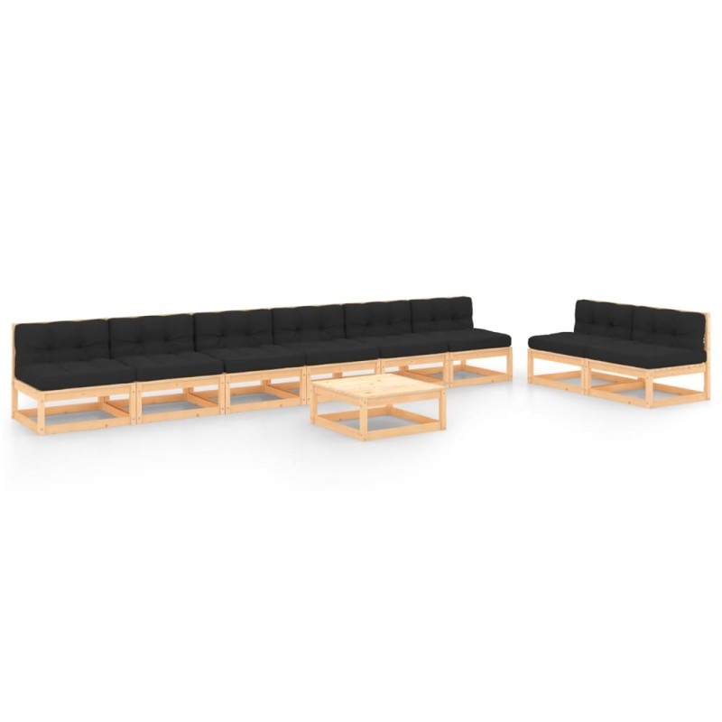 vidaXL Juego de muebles de jardín 9 pzas y cojines madera maciza pino vidaXL Juego de muebles de jardín 9 pzas y cojines madera maciza pino