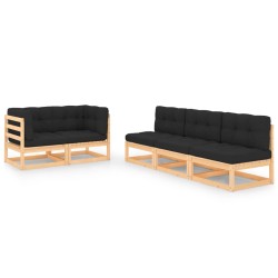 vidaXL Juego de muebles de jardín 5 pzas y cojines madera maciza pino