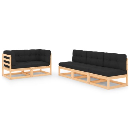 vidaXL Juego de muebles de jardín 5 pzas y cojines madera maciza pino
