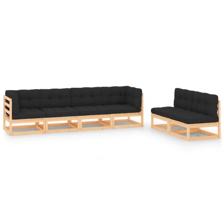 vidaXL Juego de muebles de jardín 6 pzas y cojines madera maciza pino