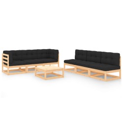 vidaXL Juego de muebles de jardín 7 pzas y cojines madera maciza pino