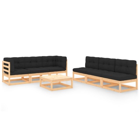 vidaXL Juego de muebles de jardín 7 pzas y cojines madera maciza pino