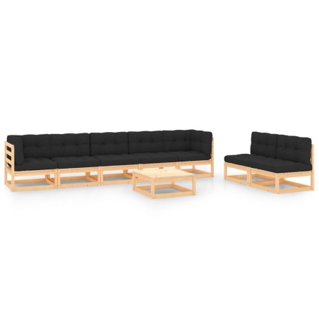 vidaXL Muebles de jardín 8 pzas y cojines madera maciza pino
