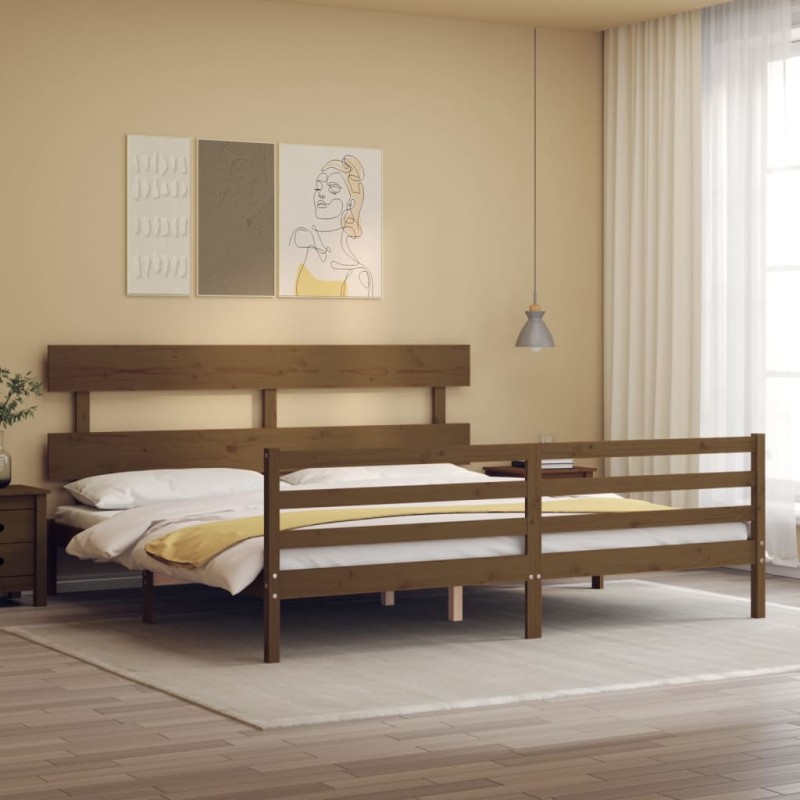 vidaXL Estructura cama y cabecero madera maciza marrón miel 200x200 cm vidaXL Estructura cama y cabecero madera maciza marrón miel 200x200 cm