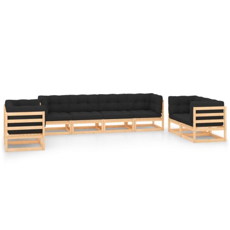 vidaXL Muebles de jardín 8 pzas y cojines madera maciza pino