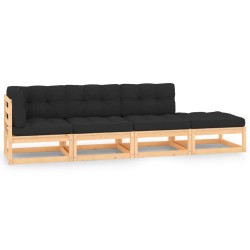 vidaXL Juego de muebles de jardín 4 pzas y cojines madera maciza pino