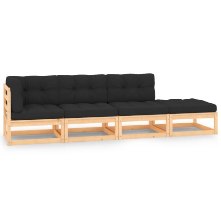 vidaXL Juego de muebles de jardín 4 pzas y cojines madera maciza pino