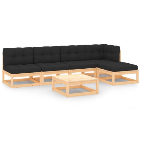 vidaXL Juego de muebles de jardín 6 pzas y cojines madera maciza pino