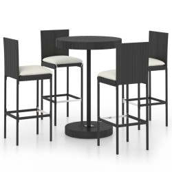 vidaXL Set de bar para jardín 5 pzas y cojines ratán sintético negro