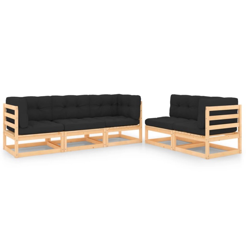 vidaXL Juego de muebles de jardín 5 pzas y cojines madera maciza pino vidaXL Juego de muebles de jardín 5 pzas y cojines madera maciza pino