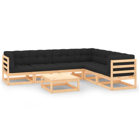 vidaXL Juego de muebles de jardín 7 pzas y cojines madera maciza pino