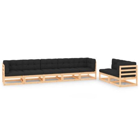 vidaXL Juego de muebles de jardín 7 pzas y cojines madera maciza pino