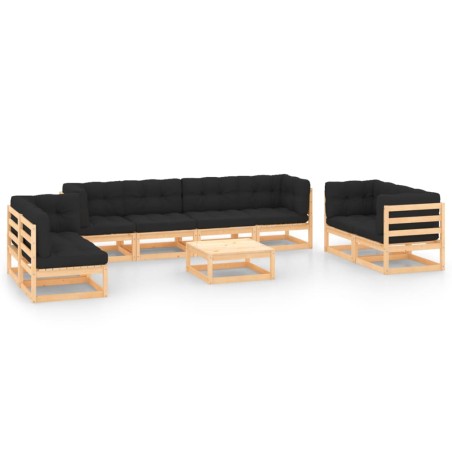 vidaXL Juego de muebles de jardín 9 pzas y cojines madera maciza pino