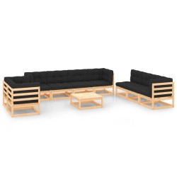 vidaXL Juego de muebles de jardín 10 pzas y cojines madera maciza pino