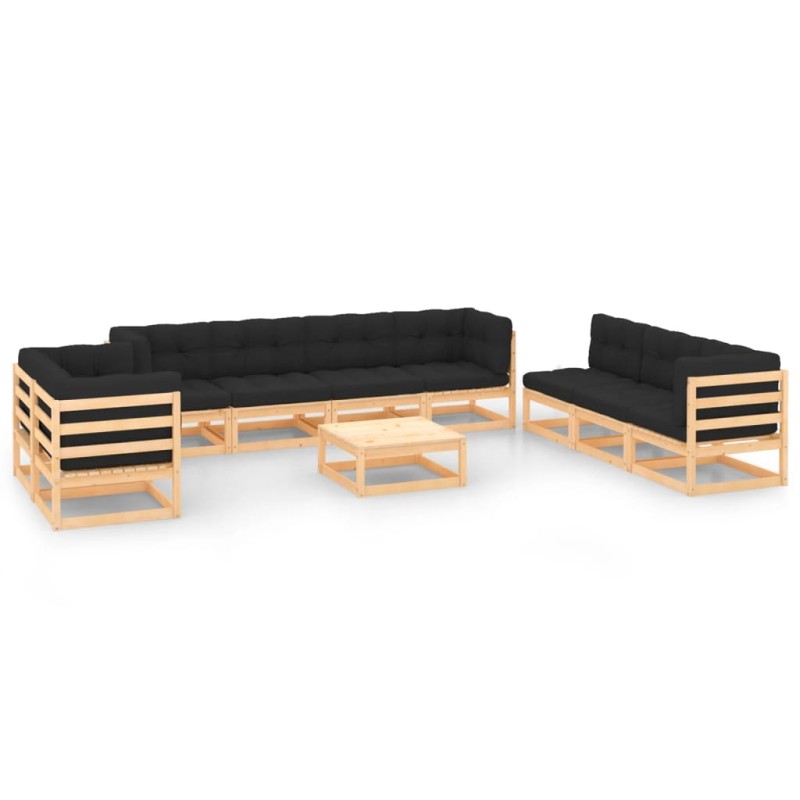 vidaXL Juego de muebles de jardín 10 pzas y cojines madera maciza pino vidaXL Juego de muebles de jardín 10 pzas y cojines madera maciza pino