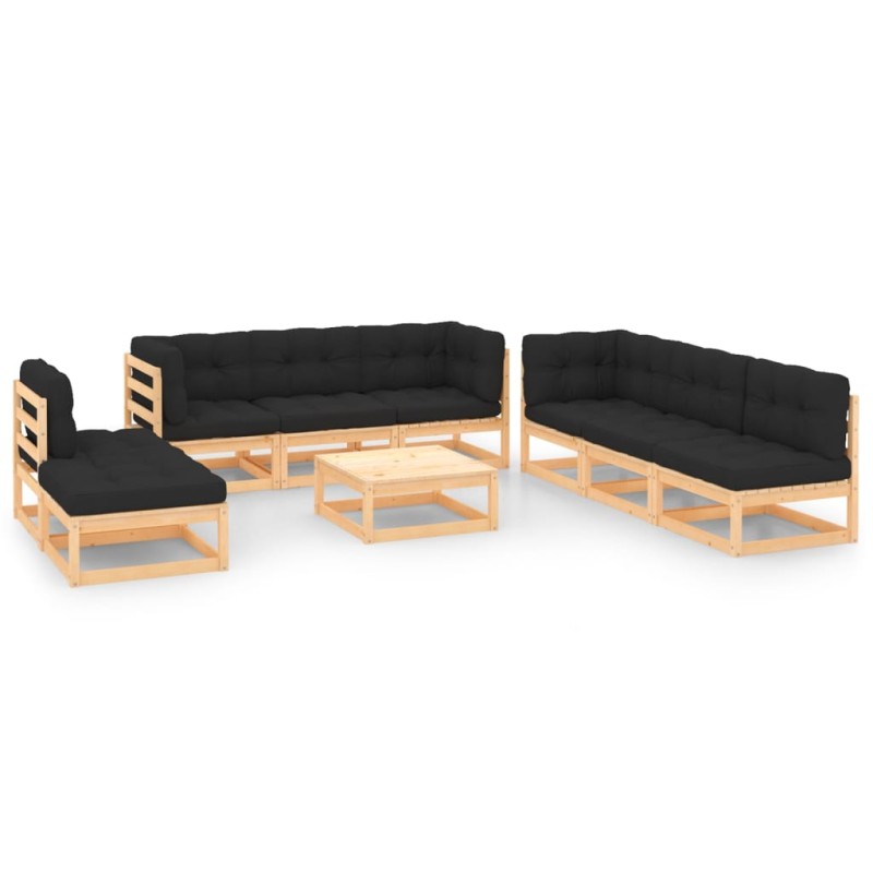 vidaXL Juego de muebles de jardín 9 pzas y cojines madera maciza pino vidaXL Juego de muebles de jardín 9 pzas y cojines madera maciza pino