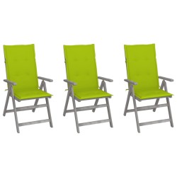 vidaXL Sillas de jardín reclinables 3 uds madera maciza acacia cojines