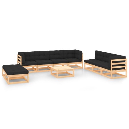 vidaXL Juego de muebles de jardín 10 pzas y cojines madera maciza pino