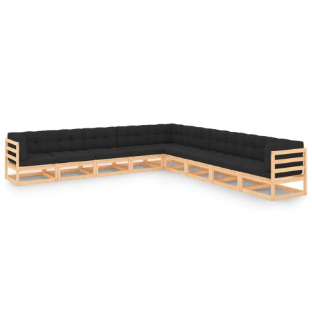 vidaXL Juego de muebles de jardín 9 pzas y cojines madera maciza pino