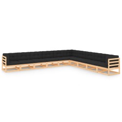 vidaXL Juego de muebles de jardín 10 pzas y cojines madera maciza pino